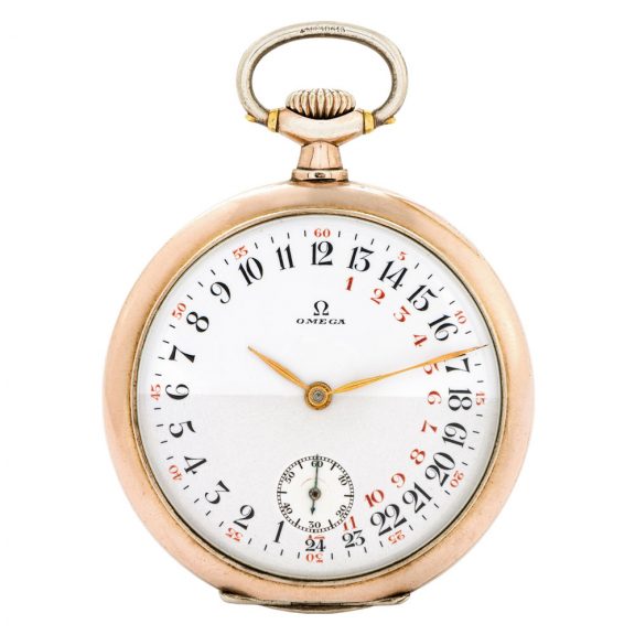 Swiss keyless lever with 24-hour day and night dial Circa 1927