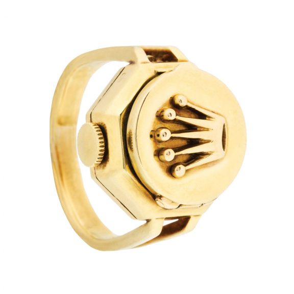 Swiss gold precision ring watch with concealed dial Circa 1955 Swiss gold precision ring watch with concealed dial Circa 1955