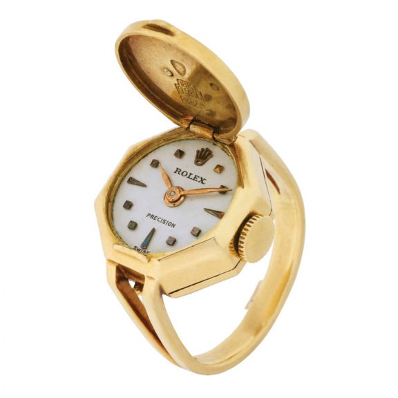 Swiss gold precision ring watch with concealed dial Circa 1955