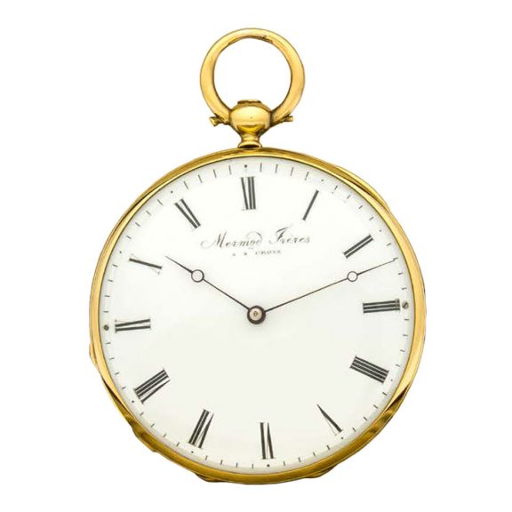 Fine Swiss 18K gold and enamel open faced verge watch Circa 1850