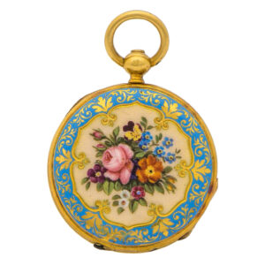 Swiss 18 carat gold and enamel open faced lever watch Circa 1850
