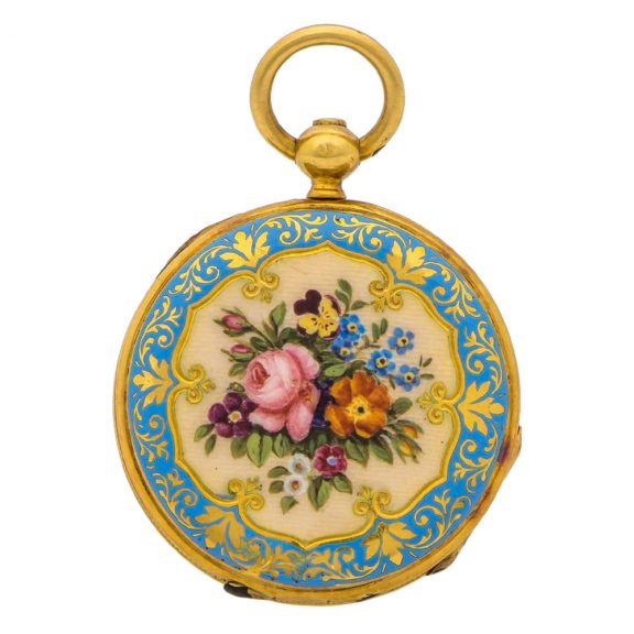 Swiss 18 carat gold and enamel open faced lever watch Circa 1850