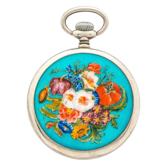 Swiss silver and enamel open faced lever watch Circa 1920