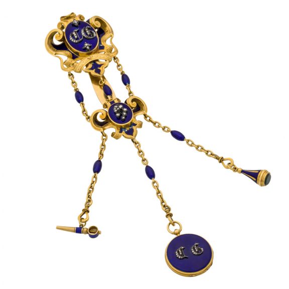 French gold, enamel and diamond set chatelaine watch Circa 1860