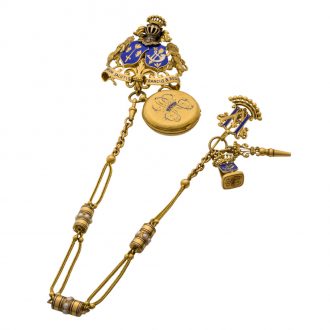 French gold and enamel chatelaine watch with brooch Circa 1860