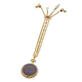 Swiss 18K gold, enamel and pearl set chatelaine watch Circa 1780