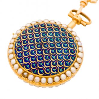 Swiss 18K gold, enamel and pearl set chatelaine watch Circa 1780