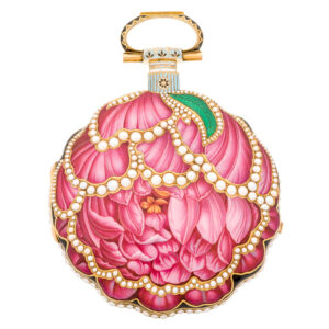 Large Swiss gold, enamel and pearl set clockwatch Circa 1820