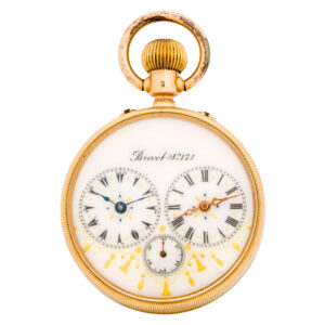 Swiss 14K gold keyless dual time zone pocket watch Circa 1890
