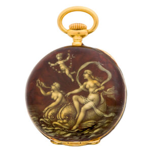 Small Swiss 18K gold and enamel keyless pocket watch Circa 1893