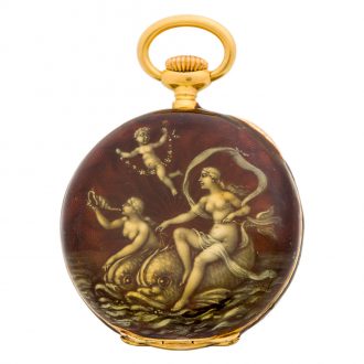 Small Swiss 18K gold and enamel keyless pocket watch Circa 1893