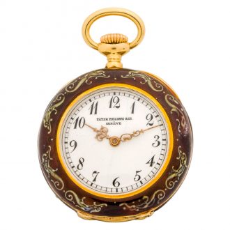 Small Swiss 18K gold and enamel keyless pocket watch Circa 1893