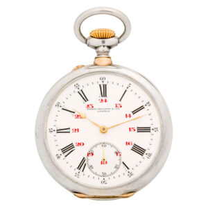 Rare Swiss sterling silver watch with rose gold details Circa 1910