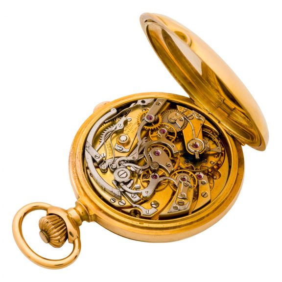 Swiss gold hunting cased keyless chronograph Circa 1904 Swiss gold hunting cased keyless chronograph Circa 1904