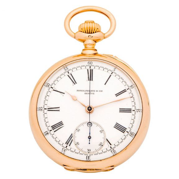 Swiss 18K gold rose gold open faced chronograph Circa 1901