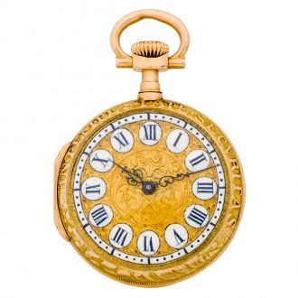 Small Swiss 18 carat gold open faced repoussé watch Circa 1893
