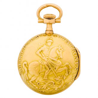 Small Swiss 18 carat gold open faced repoussé watch Circa 1893 Small Swiss 18 carat gold open faced repoussé watch Circa 1893