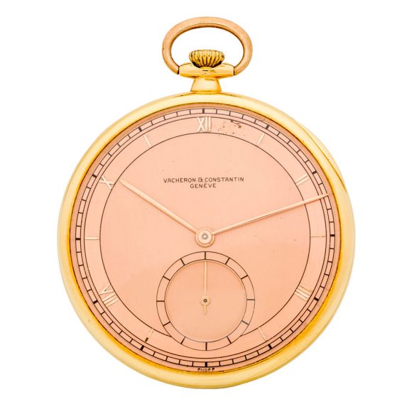 Swiss 18 carat rose gold open faced keyless watch Circa 1950