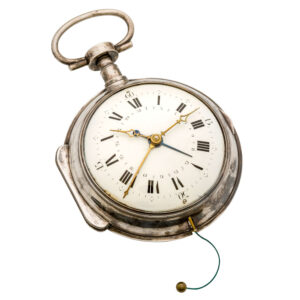 English silver repeating coach watch with date and alarm Circa 1780