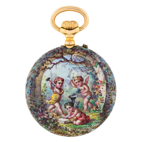Fine Swiss 18K gold and enamel cylinder watch Circa 1890