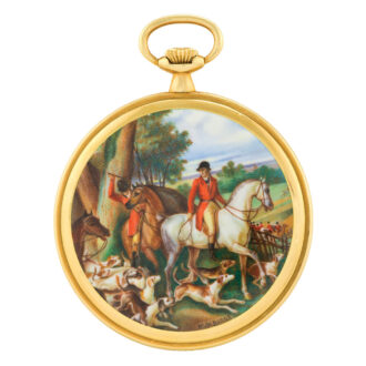 Unique Swiss 18K gold and enamel keyless watch Circa 1982