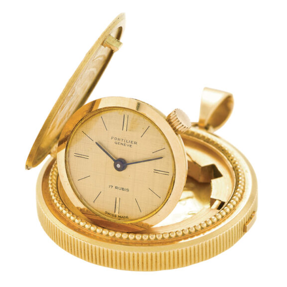 Swiss 18K gold American coin style pendant watch Circa 1975