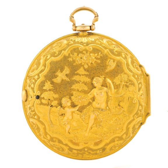 English gold pair cased repoussé verge watch Circa 1728 English gold pair cased repoussé verge watch Circa 1728