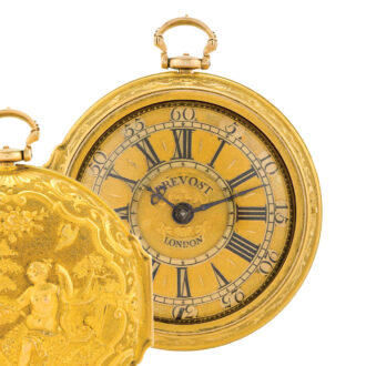 English gold pair cased repoussé verge watch Circa 1728 English gold pair cased repoussé verge watch Circa 1728