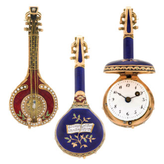 Swiss 18K gold, enamel and pearl set from watch Circa 1810 Swiss 18K gold, enamel and pearl set from watch Circa 1810