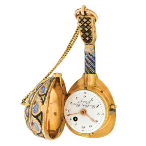 Swiss gold and enamel mandoline shaped watch Circa 1810