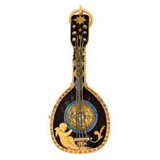 Swiss gold and enamel mandoline shaped watch Circa 1810 Swiss gold and enamel mandoline shaped watch Circa 1810