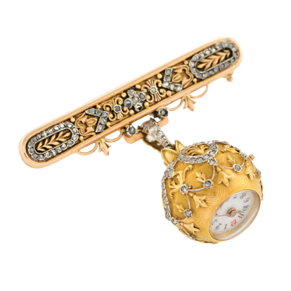 Elegant Swiss gold and diamond set Boul de Genève Circa 1900 Elegant Swiss gold and diamond set Boul de Genève Circa 1900