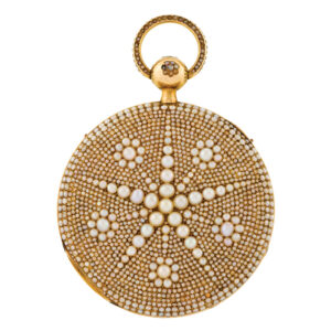 French 18 carat gold and pearl set cylinder watch Circa 1835