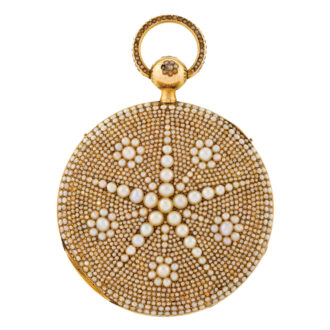 French 18 carat gold and pearl set cylinder watch Circa 1835