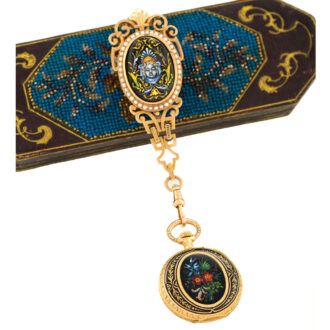 Swiss gold and enamel cylinder watch with brooch Circa 1890
