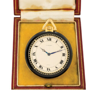 Swiss black onyx, gold and enamel keyless watch Circa 1925