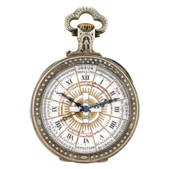 French silver watch with Catholic hours of prayer Circa 1880