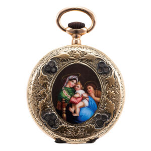 Rare Swiss rose gold and enamel keyless watch Circa 1895