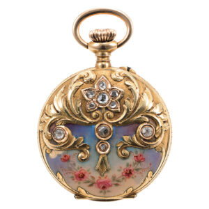 Swiss 14K gold, enamel and stone set keyless watch Circa 1885