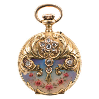 Swiss 14K gold, enamel and stone set keyless watch Circa 1885