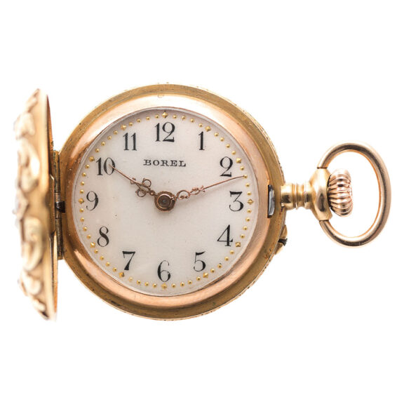 Swiss 14K gold, enamel and stone set keyless watch Circa 1885 Swiss 14K gold, enamel and stone set keyless watch Circa 1885