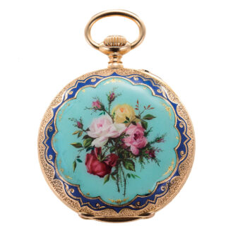 Elegant Swiss 18K gold and enamel cylinder watch Circa 1885