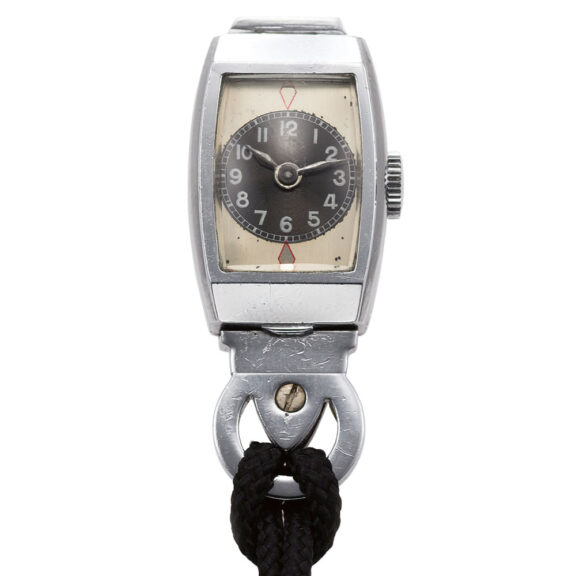 Swiss steel and enamel lapel watch with brooch Circa 1925