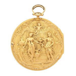 English gold key wind verge with repousse decoration Circa 1740