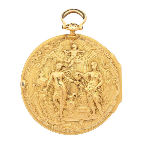 English gold key wind verge with repousse decoration Circa 1740