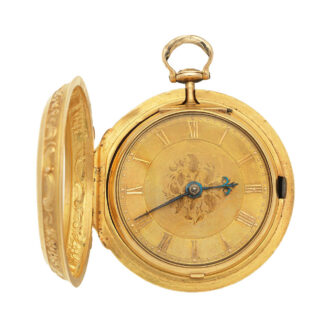 English gold key wind verge with repousse decoration Circa 1740