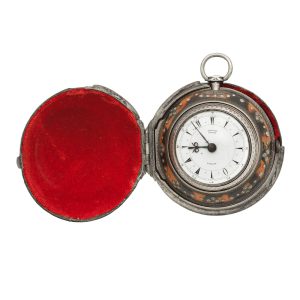 English quadruple silver and horn cased key wind verge Circa 1849