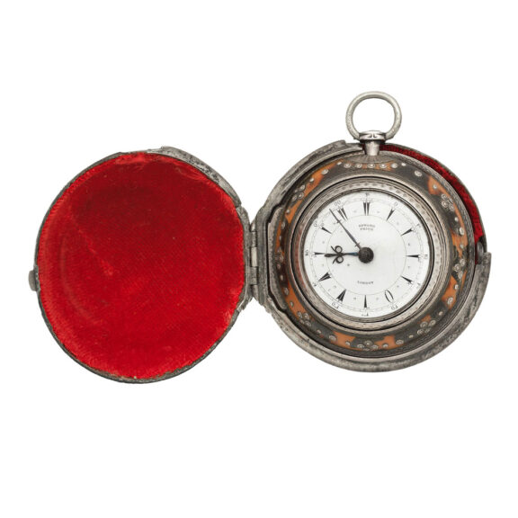 English quadruple silver and horn cased key wind verge Circa 1849