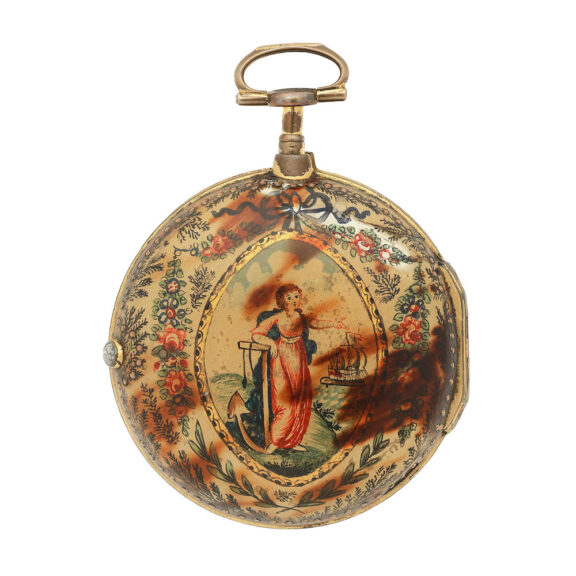 English quadruple silver and horn cased key wind verge Circa 1849