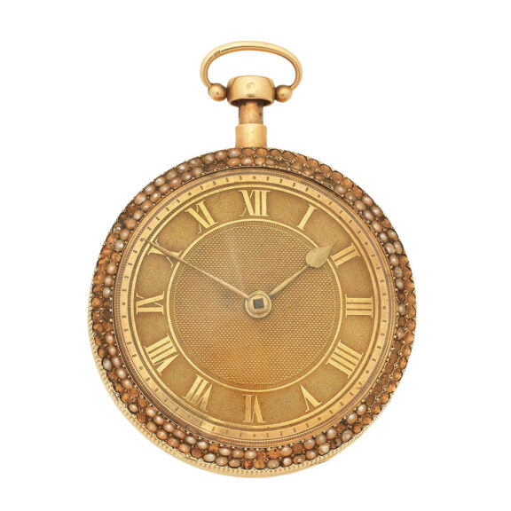 A gilt metal, enamel and pearl set key wind repeater Circa 1840